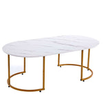 Modern oval coffee table with marble-effect tabletop