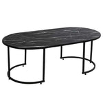 Oval centre table supported by steel metal frame