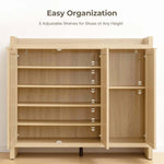 Boho 3-Door Shoe Cabinet with 5 adjustable shelves for easy organization of shoes of any height.