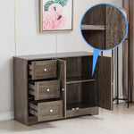 Farmhouse Sideboard Storage Cabinet with three drawers and open shelf, showcasing rustic wood finish.