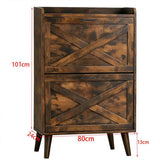 Rustic Tilt-Out Shoe Cabinet with 2 drawers, 101cm tall, stylish design for organized footwear storage.