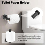 Matte Black Bathroom Towel Rack Set – 5 Piece featuring a modern toilet paper holder for versatile installation.