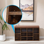 Cubby Shoe Storage Bench with Cushion showcasing adjustable shelves and rich wood finish in modern entryway setting.