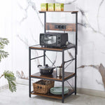3-Tier Bakers Rack displaying microwave, pots, and kitchen essentials with built-in power outlets and USB.
