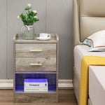 Modern LED Pedestal with Open Shelf - Set of 2 featuring wood-grain finish and built-in USB LED light.