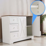 Farmhouse Sideboard Storage cabinet featuring a white finish with three drawers and a spacious interior for organization.