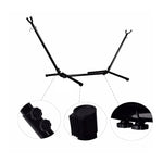 Double Hammock with Steel Stand, featuring sturdy black metal frame and connectors for optimal support and relaxation.