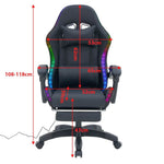 Ergonomic RGB LED Gaming Chair dimensions showcasing height, width, and seat depth for optimal comfort and design.
