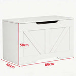 Rustic Wooden Storage bench in white, dimensions 80cm x 40cm x 58cm, perfect for entryway or living room organization.