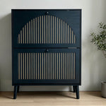 2-Door Flip Shoe Cabinet with black MDF and gold-tone trim, holding shoes behind two flip doors.