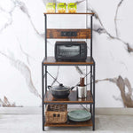 3-Tier Bakers Rack with plug point and USB showing microwave, pots, and organized kitchen space.