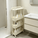 4-Tier Rolling Storage Cart with Wheels, slim white cart in bathroom for organizing toiletries and bath essentials.