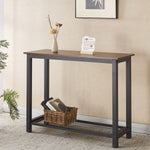 Stylish Console Table 2 Tier with rustic brown top and black metal frame, perfect for entryway decor.