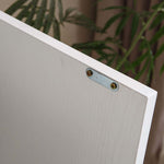 Close-up of the corner construction detail of the Farmhouse Sideboard Storage Cabinet in white.