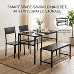 4-Piece dining table set with bench in a compact dining area with integrated storage.