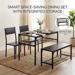 4-Piece dining table set with bench in a compact dining area with integrated storage.