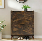 Rustic Tilt-Out Shoe Cabinet with 2 drawers, stylish storage solution for entryway, modern home decor accent.