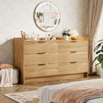 6-Drawer Chest of Drawers SD-30 in a modern bedroom with decor and a round mirror.