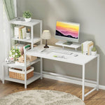 Modern white computer desk with storage shelves in bright home office