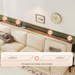 Narrow Sofa Table with Charging Station shown behind a couch with a rotating panel and decorative items.