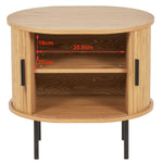 Interior storage dimensions of round side table with sliding doors