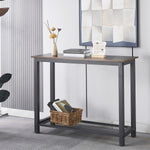 Console Table with rustic wooden top and black metal frame, showcasing a modern entryway setup.