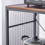 3-Tier Bakers Rack with hooks and a pot placed underneath, showcasing practical kitchen organization.