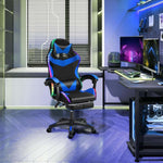 Ergonomic RGB LED Gaming Chair in a stylish gaming setup with vibrant lighting and computer desk.