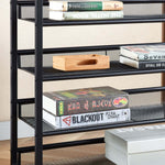 5-Tier Industrial Shoe Rack showcasing books and decorative items on mesh shelves.