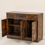 Farmhouse Buffet Sideboard cabinet with open doors, showcasing storage and antique wood finish.