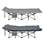 Grey and black color options for folding camping cot with mattress