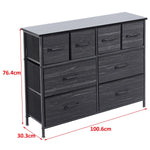 Fabric 8-Drawer Dresser with Wood Top dimensions, featuring lightweight design and durable fabric drawers for smart storage.