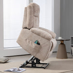 KJ-8819 electric lift recliner with soft chenille upholstery and padded armrests