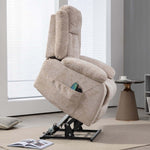 KJ-8819 electric lift recliner with soft chenille upholstery and padded armrests