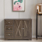 Farmhouse Sideboard Storage Cabinet in rustic brown with three drawers and two doors, ideal for kitchen and dining room organization.