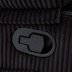 Close-up of the recline lever on a Corduroy Recliner Chair with Cup Holders for easy relaxation.