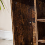 Close-up of the ArtisanSA Cubby Shoe Storage Bench showcasing its rich wood finish and adjustable shelves.