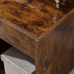 Rustic Shoe Storage Bench with Cushion close-up of the wooden finish and flip-top compartment.