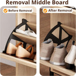 Comparison of Rattan Flip-Top Shoe Cabinet's removal middle board before and after removal, showcasing shoe storage options.