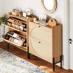 Rattan Flip-Top Shoe Cabinet showcasing a stylish entryway with shoes organized neatly for a clutter-free look.