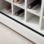 Interior view of Farmhouse Wine Bar Cabinet showcasing wine bottle storage with a rustic white finish.