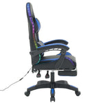 Side view of an Ergonomic RGB LED Gaming Chair in black and blue, showcasing its adjustable features and dynamic lighting.