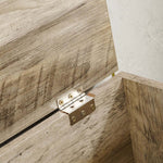 Close-up of the hinge on a Rustic Wooden Storage unit showcasing quality craftsmanship and rustic design.