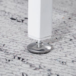 Adjustable leveling foot pad on white computer desk metal leg for stability