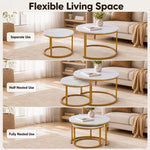 White and gold nesting tables shown separately, half nested and fully nested