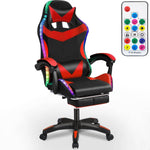 Ergonomic RGB LED Gaming Chair with remote control, featuring black and red design, high-back comfort and dynamic lighting.