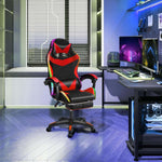 Ergonomic RGB LED Gaming Chair in a modern gaming setup with colorful lights and sleek desk