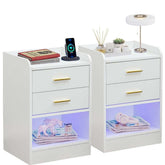 Modern LED Pedestal with Open Shelf - Set of 2 showcasing stylish design and built-in USB LED lights.