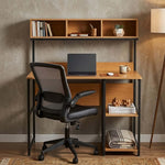 Small study desk with open shelving storage for students and work from home