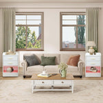 Modern LED Pedestal set of 2 in a stylish living room with a sofa and coffee table, enhancing overall decor.